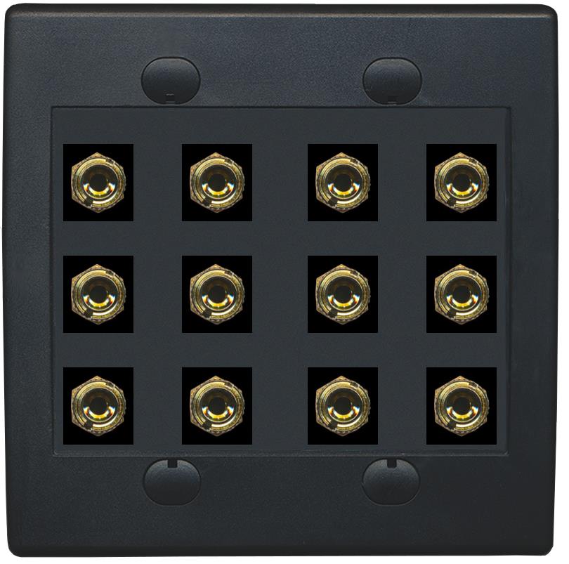RiteAV 12 Banana 6 Speaker Surround  2 Gang Coupler Wall Plate 2 Gang Black