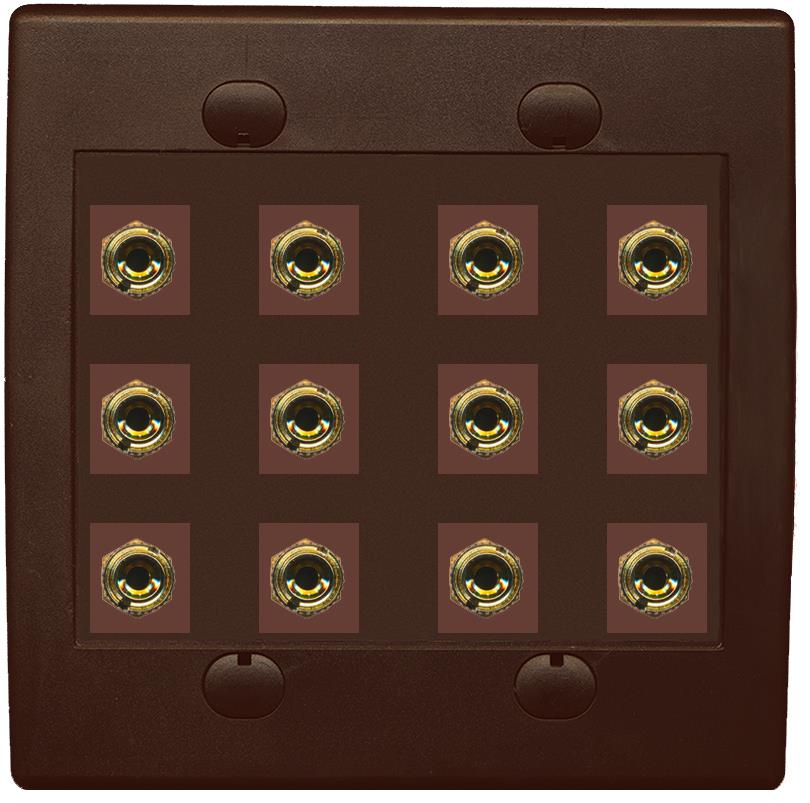 RiteAV 12 Banana 6 Speaker Surround  2 Gang Coupler Wall Plate 2 Gang Brown