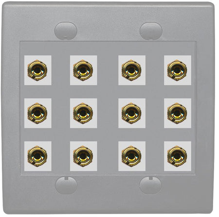 RiteAV 12 Banana 6 Speaker Surround  2 Gang Coupler Wall Plate 2 Gang Gray