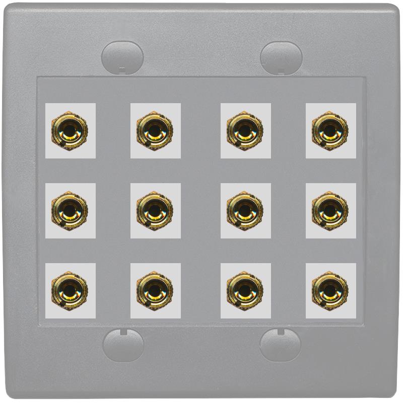 RiteAV 12 Banana 6 Speaker Surround  2 Gang Coupler Wall Plate 2 Gang Gray