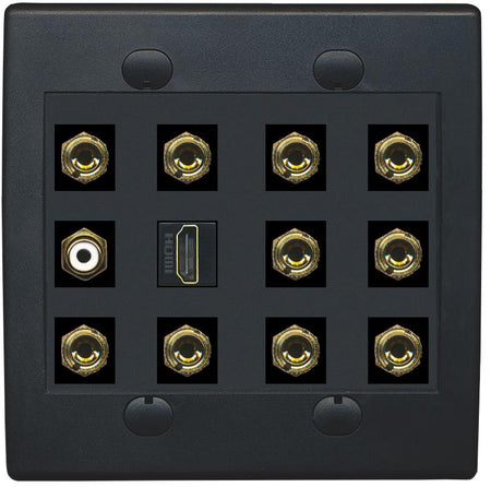 RiteAV 5.1 Surround Sound Speaker and 1 Port HDMI RCA Wall Plate 10 Banana - Flat 2 Gang [Black/Black]