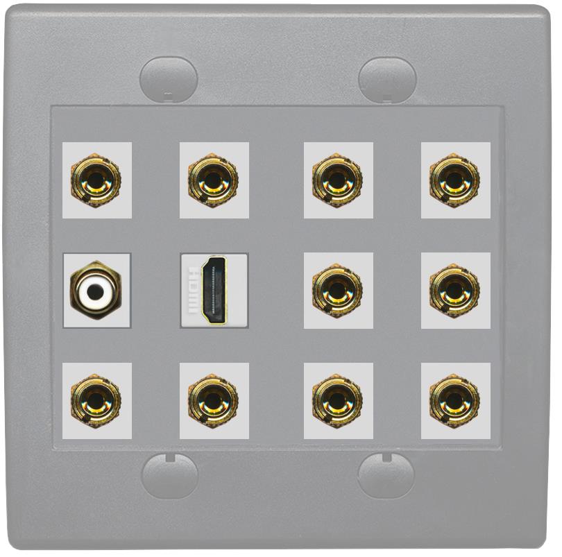 RiteAV 5.1 Surround Sound Speaker and 1 Port HDMI RCA Wall Plate 10 Banana - Flat 2 Gang [Gray/Gray]