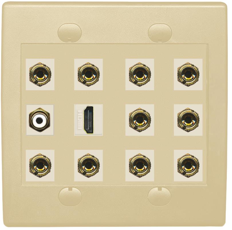 RiteAV 5.1 Surround Sound Speaker and 1 Port HDMI RCA Wall Plate 10 Banana - Flat 2 Gang [Ivory/Ivory]