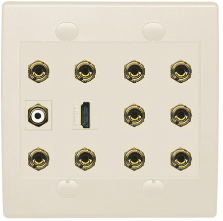 RiteAV 5.1 Surround Sound Speaker and 1 Port HDMI RCA Wall Plate 10 Banana - Flat 2 Gang [Light Almond]