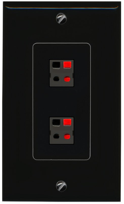 RiteAV 1 Gang 2 Port Speaker Jack Wall Plate - 1 Gang Decorative [Black/Black]