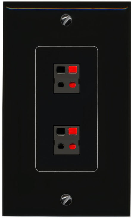 RiteAV 1 Gang 2 Port Speaker Jack Wall Plate - 1 Gang Decorative [Black/Black]