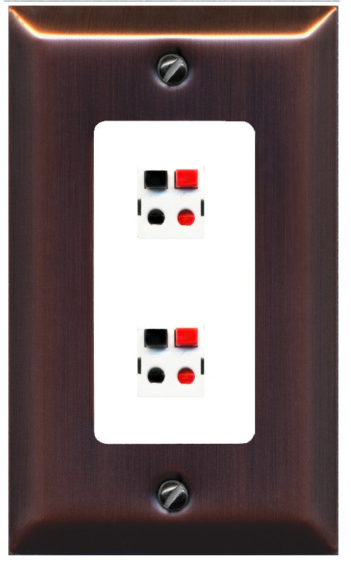 RiteAV 1 Gang 2 Port Speaker Jack Wall Plate - 1 Gang Decorative [Brushed-Copper/White]