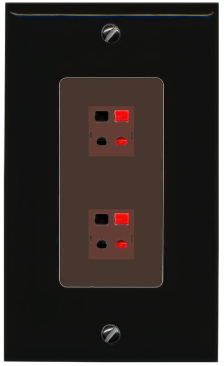 RiteAV 1 Gang 2 Port Speaker Jack Wall Plate - 1 Gang Decorative [Black/Brown]