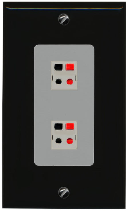 RiteAV 1 Gang 2 Port Speaker Jack Wall Plate - 1 Gang Decorative [Black/Gray]