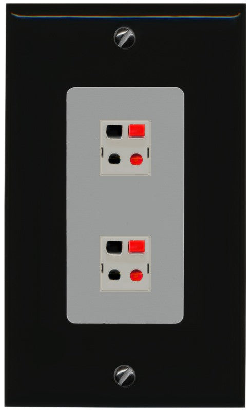 RiteAV 1 Gang 2 Port Speaker Jack Wall Plate - 1 Gang Decorative [Black/Gray]