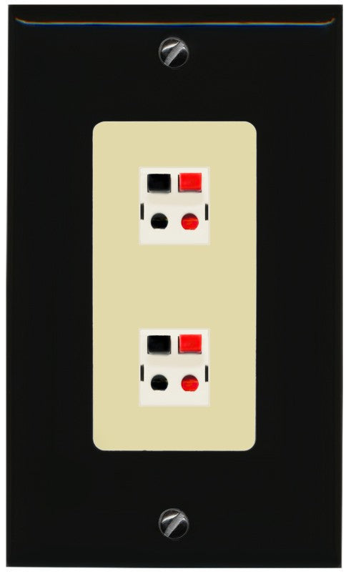 RiteAV 1 Gang 2 Port Speaker Jack Wall Plate - 1 Gang Decorative [Black/Ivory]