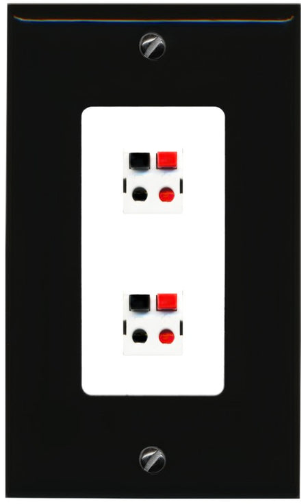 RiteAV 1 Gang 2 Port Speaker Jack Wall Plate - 1 Gang Decorative [Black/White]