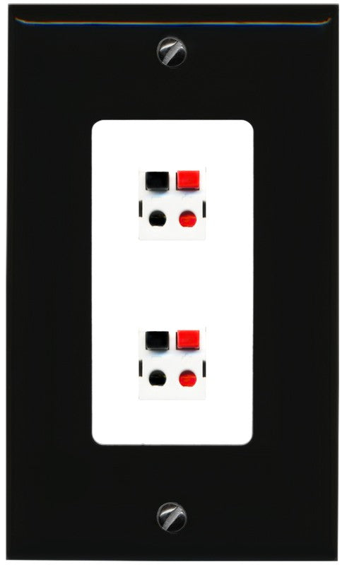 RiteAV 1 Gang 2 Port Speaker Jack Wall Plate - 1 Gang Decorative [Black/White]