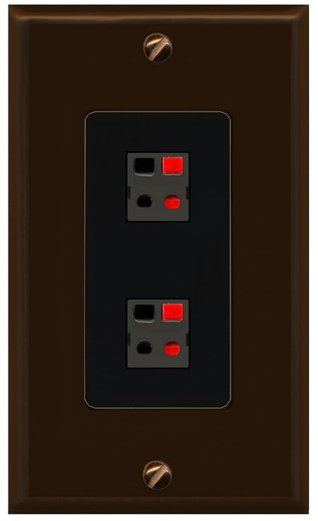 RiteAV 1 Gang 2 Port Speaker Jack Wall Plate - 1 Gang Decorative [Brown/Black]