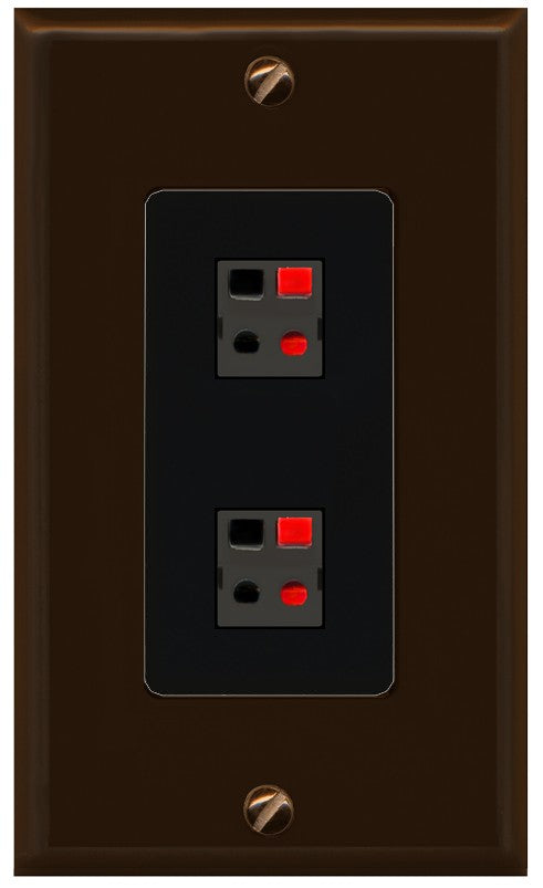 RiteAV 1 Gang 2 Port Speaker Jack Wall Plate - 1 Gang Decorative [Brown/Black]