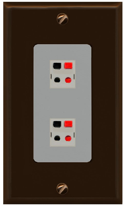RiteAV 1 Gang 2 Port Speaker Jack Wall Plate - 1 Gang Decorative [Brown/Gray]