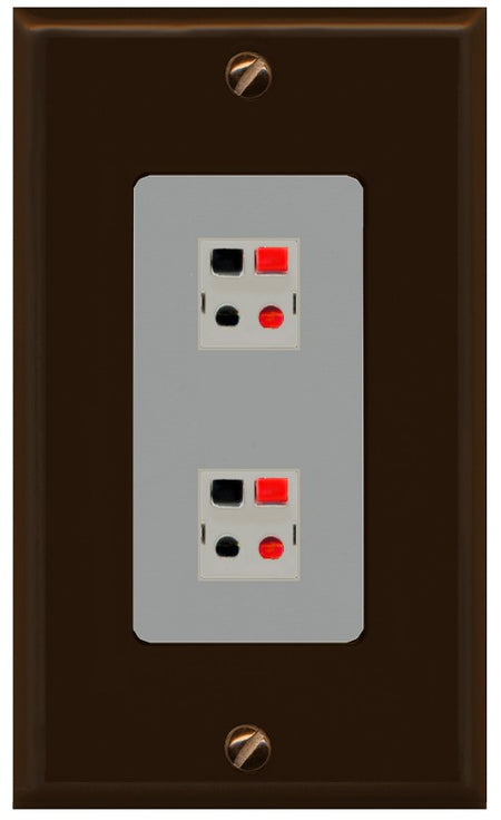 RiteAV 1 Gang 2 Port Speaker Jack Wall Plate - 1 Gang Decorative [Brown/Gray]