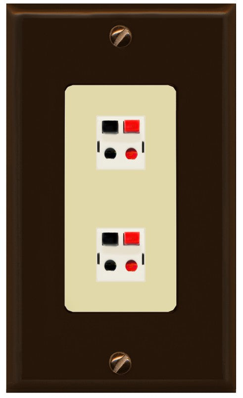 RiteAV 1 Gang 2 Port Speaker Jack Wall Plate - 1 Gang Decorative [Brown/Ivory]