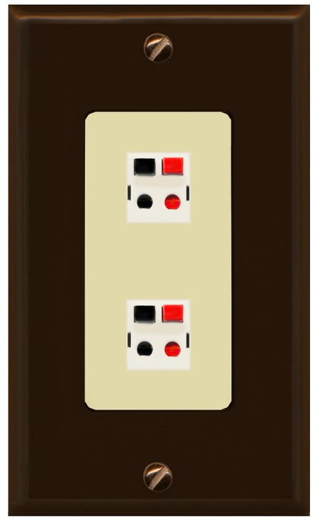 RiteAV 1 Gang 2 Port Speaker Jack Wall Plate - 1 Gang Decorative [Brown/Ivory]