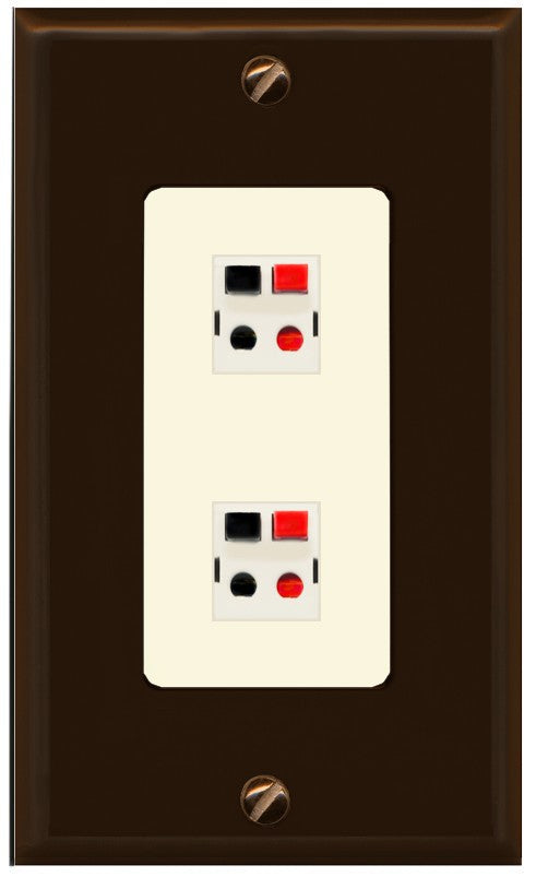 RiteAV 1 Gang 2 Port Speaker Jack Wall Plate - 1 Gang Decorative [Brown/Light-Almond]
