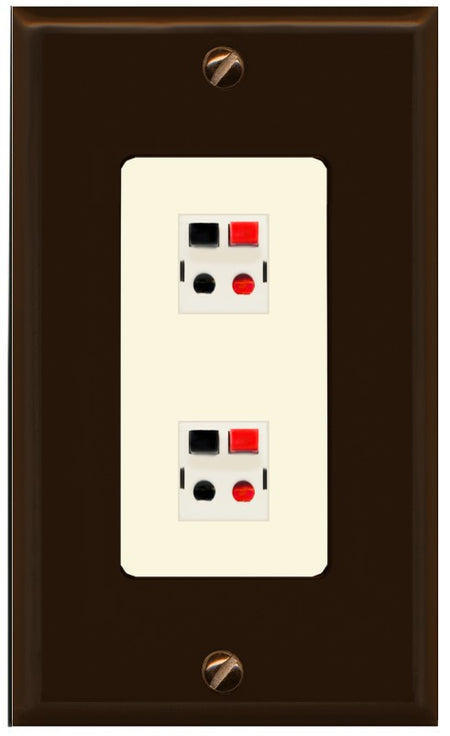 RiteAV 1 Gang 2 Port Speaker Jack Wall Plate - 1 Gang Decorative [Brown/Light-Almond]
