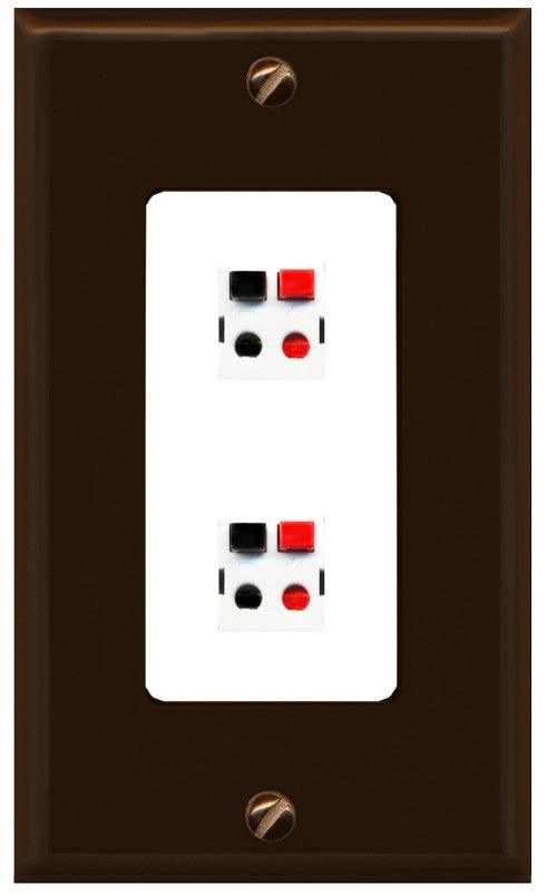 RiteAV 1 Gang 2 Port Speaker Jack Wall Plate - 1 Gang Decorative [Brown/White]