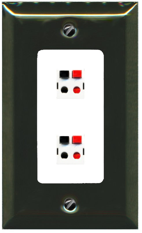 RiteAV 1 Gang 2 Port Speaker Jack Wall Plate - 1 Gang Decorative [Brass/White]