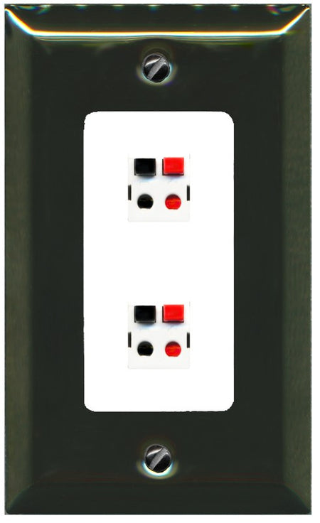 RiteAV 1 Gang 2 Port Speaker Jack Wall Plate - 1 Gang Decorative [Brass/White]