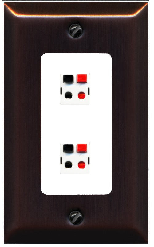 RiteAV 1 Gang 2 Port Speaker Jack Wall Plate - 1 Gang Decorative [Bronze/White]