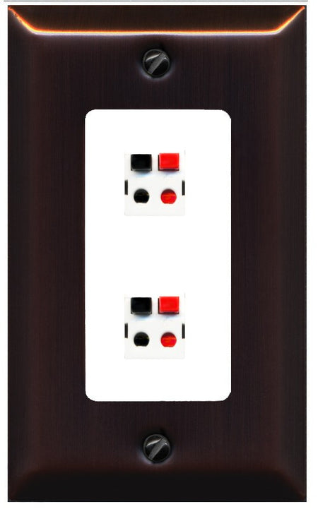 RiteAV 1 Gang 2 Port Speaker Jack Wall Plate - 1 Gang Decorative [Bronze/White]