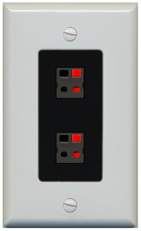 RiteAV 1 Gang 2 Port Speaker Jack Wall Plate - 1 Gang Decorative [Gray/Black]