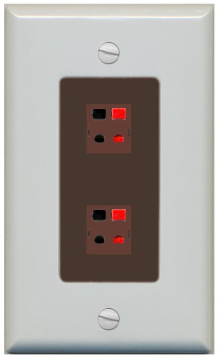RiteAV 1 Gang 2 Port Speaker Jack Wall Plate - 1 Gang Decorative [Gray/Brown]
