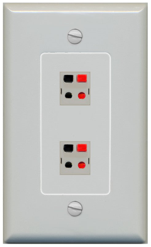 RiteAV 1 Gang 2 Port Speaker Jack Wall Plate - 1 Gang Decorative [Gray/Gray]