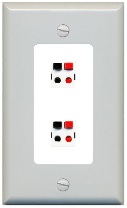 RiteAV 1 Gang 2 Port Speaker Jack Wall Plate - 1 Gang Decorative [Gray/White]