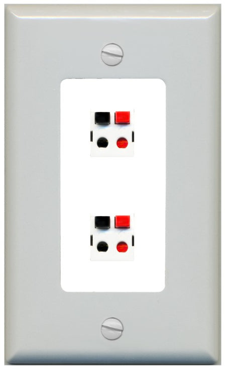 RiteAV 1 Gang 2 Port Speaker Jack Wall Plate - 1 Gang Decorative [Gray/White]