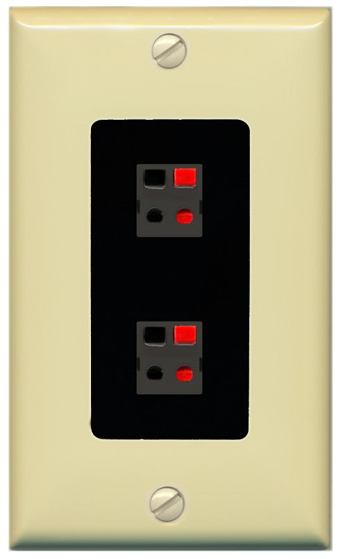 RiteAV 1 Gang 2 Port Speaker Jack Wall Plate - 1 Gang Decorative [Ivory/Black]