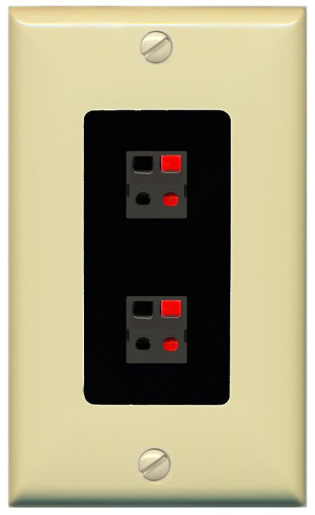 RiteAV 1 Gang 2 Port Speaker Jack Wall Plate - 1 Gang Decorative [Ivory/Black]