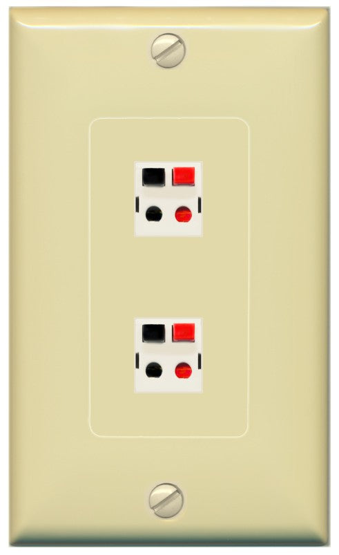 RiteAV 1 Gang 2 Port Speaker Jack Wall Plate - 1 Gang Decorative [Ivory/Ivory]