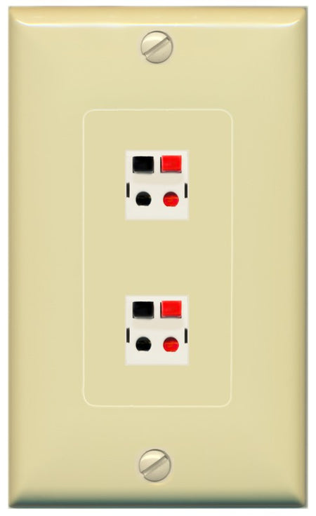 RiteAV 1 Gang 2 Port Speaker Jack Wall Plate - 1 Gang Decorative [Ivory/Ivory]