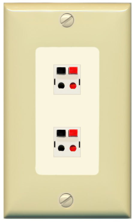 RiteAV 1 Gang 2 Port Speaker Jack Wall Plate - 1 Gang Decorative [Ivory/Light-Almond]