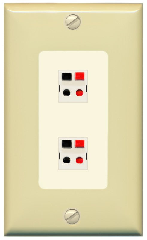 RiteAV 1 Gang 2 Port Speaker Jack Wall Plate - 1 Gang Decorative [Ivory/Light-Almond]