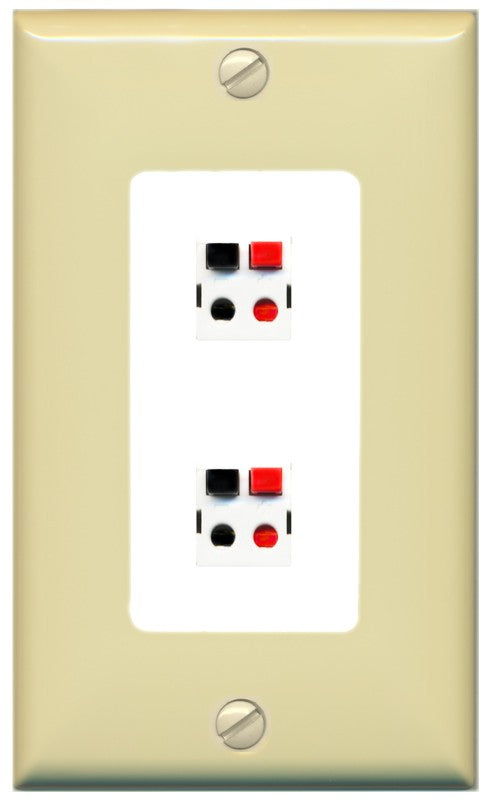 RiteAV 1 Gang 2 Port Speaker Jack Wall Plate - 1 Gang Decorative [Ivory/White]
