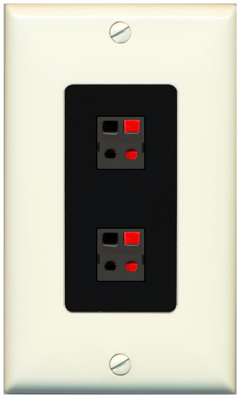 RiteAV 1 Gang 2 Port Speaker Jack Wall Plate - 1 Gang Decorative [Light-Almond/Black]