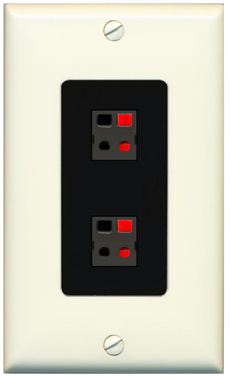 RiteAV 1 Gang 2 Port Speaker Jack Wall Plate - 1 Gang Decorative [Light-Almond/Black]