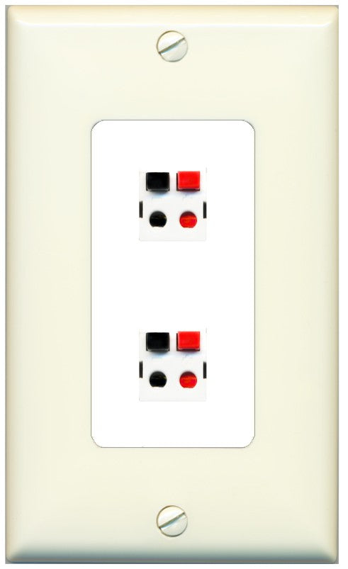 RiteAV 1 Gang 2 Port Speaker Jack Wall Plate - 1 Gang Decorative [Light-Almond/White]