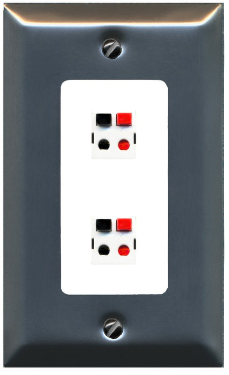 RiteAV 1 Gang 2 Port Speaker Jack Wall Plate - 1 Gang Decorative [Brushed-Nickel/White]