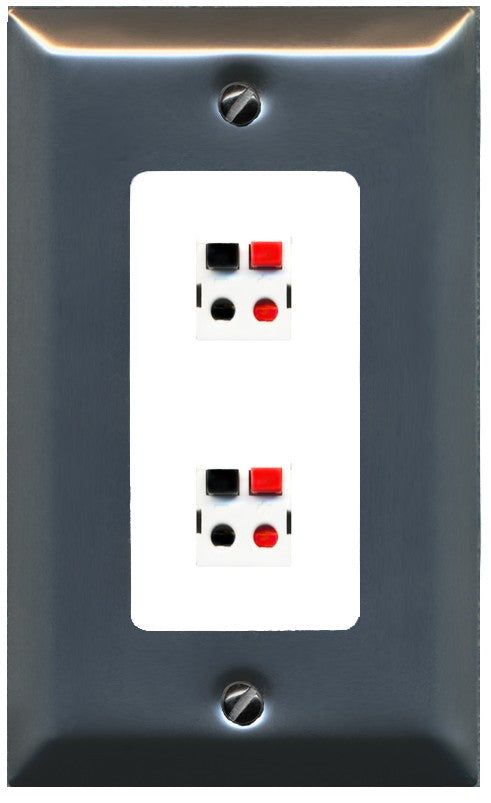 RiteAV 1 Gang 2 Port Speaker Jack Wall Plate - 1 Gang Decorative [Brushed-Nickel/White]