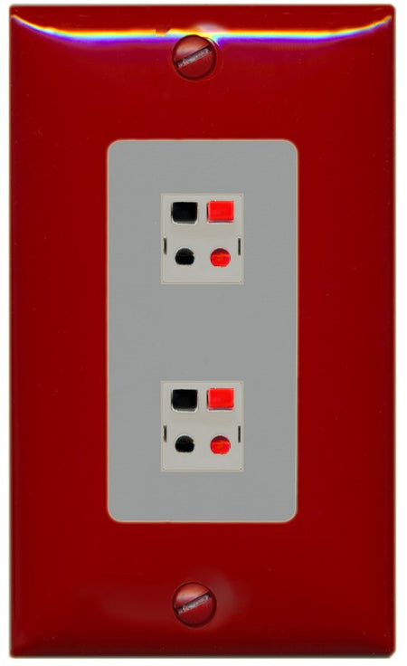 RiteAV 1 Gang 2 Port Speaker Jack Wall Plate - 1 Gang Decorative [Red/Gray]