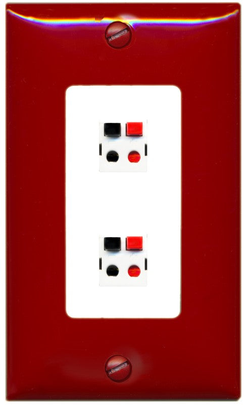 RiteAV 1 Gang 2 Port Speaker Jack Wall Plate - 1 Gang Decorative [Red/White]