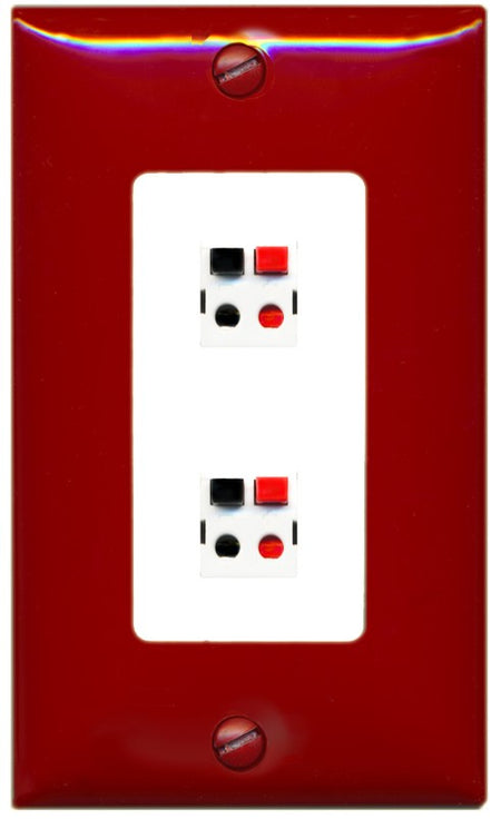 RiteAV 1 Gang 2 Port Speaker Jack Wall Plate - 1 Gang Decorative [Red/White]